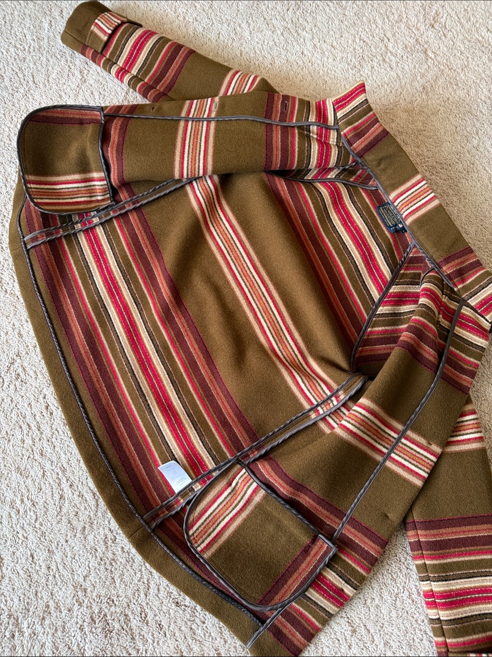 Pendleton Made in USA Brown Red Striped Virgin Wool Pea Coat size Small - Picture 6 of 16
